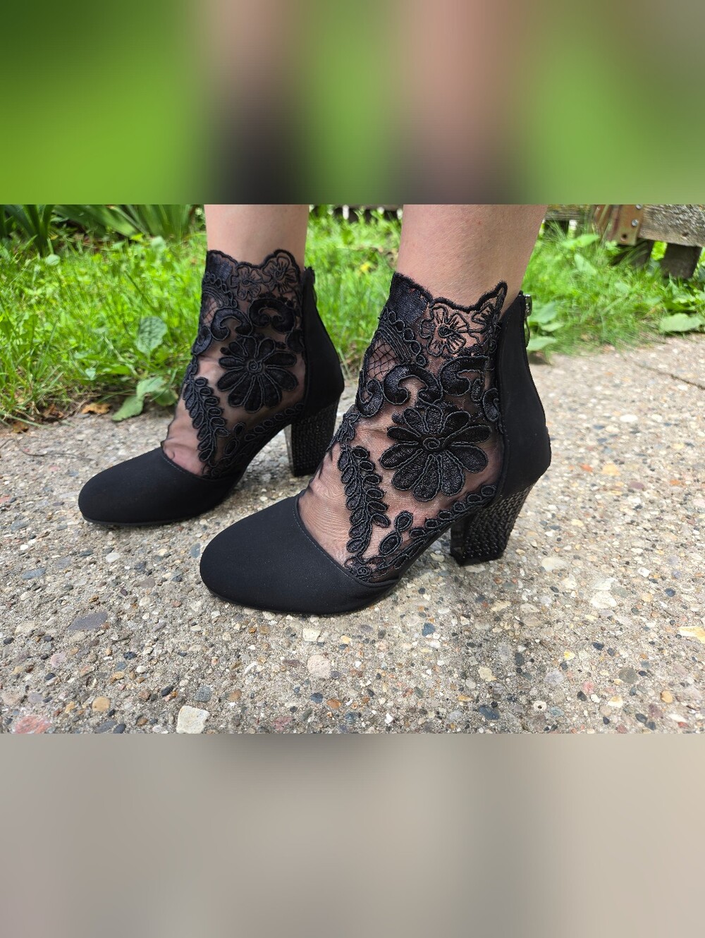 Women’s Black Lace Embroidered Ankle Boots